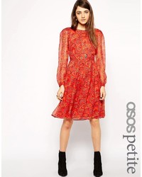 Красное шифоновое платье-миди с принтом от Asos