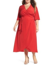 Красное шифоновое платье с запахом