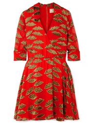 Красное шифоновое платье с запахом с леопардовым принтом
