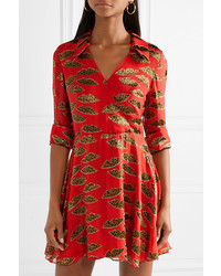 Красное шифоновое платье с запахом с леопардовым принтом от Alice + Olivia
