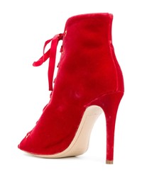 Красные бархатные ботильоны на шнуровке от Deimille