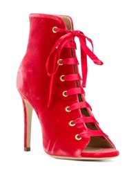 Красные бархатные ботильоны на шнуровке от Deimille