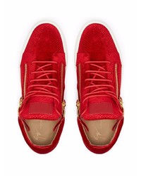 Мужские красные бархатные низкие кеды от Giuseppe Zanotti