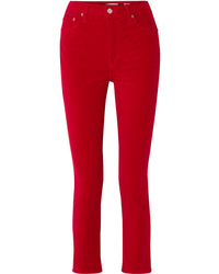 Красные бархатные узкие брюки от RE/DONE
