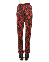 Красные брюки с цветочным принтом