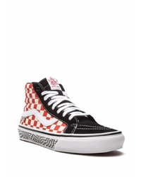 Мужские красные высокие кеды из плотной ткани в клетку от Vans