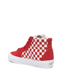 Мужские красные высокие кеды из плотной ткани в клетку от Vans