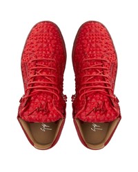 Мужские красные высокие кеды с шипами от Giuseppe Zanotti