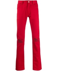 Мужские красные джинсы с вышивкой от Raf Simons