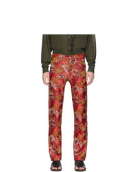 Мужские красные джинсы с цветочным принтом от Dries Van Noten