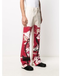Мужские красные джинсы с цветочным принтом от Marni