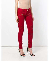 Красные джинсы скинни от Balmain