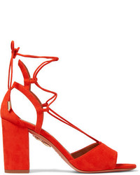Красные замшевые босоножки на каблуке от Aquazzura