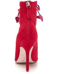 Красные замшевые босоножки на каблуке
