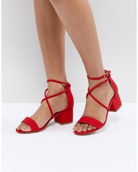 Красные замшевые босоножки на каблуке от New Look