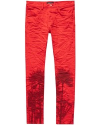 Мужские красные зауженные джинсы с принтом от purple brand
