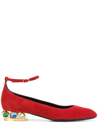 Красные кожаные балетки с украшением от Casadei