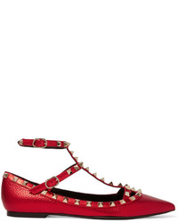 Красные кожаные балетки с украшением от Valentino