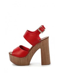 Красные кожаные босоножки на каблуке от Bellamica