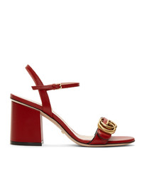 Красные кожаные босоножки на каблуке от Gucci