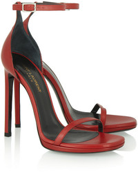Красные кожаные босоножки на каблуке от Saint Laurent