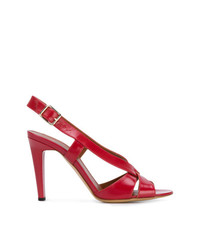 Красные кожаные босоножки на каблуке от Michel Vivien