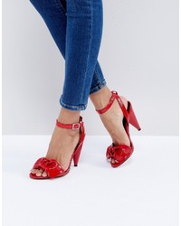 Красные кожаные босоножки на каблуке от New Look