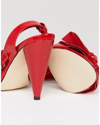 Красные кожаные босоножки на каблуке от New Look