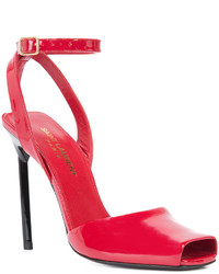 Женские красные кожаные босоножки от Saint Laurent