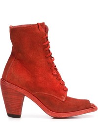 Красные кожаные ботильоны на шнуровке от Guidi
