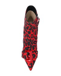 Красные кожаные ботильоны с леопардовым принтом от N°21