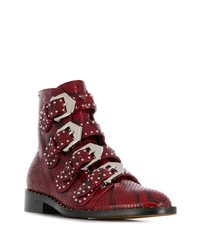 Женские красные кожаные ботинки на шнуровке со змеиным рисунком от Givenchy