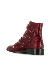 Женские красные кожаные ботинки на шнуровке со змеиным рисунком от Givenchy