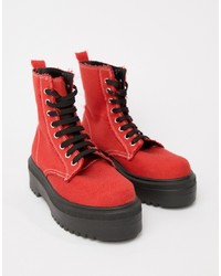 Женские красные кожаные ботинки на шнуровке от ASOS DESIGN