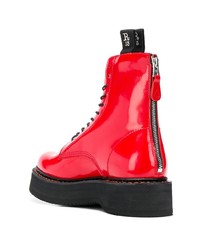 Женские красные кожаные ботинки на шнуровке от R13