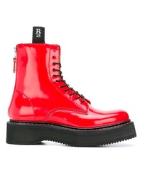 Женские красные кожаные ботинки на шнуровке от R13