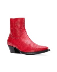 Мужские красные кожаные ботинки челси со змеиным рисунком от Saint Laurent