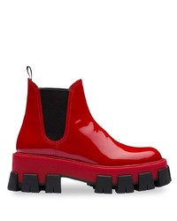 Женские красные кожаные ботинки челси от Prada