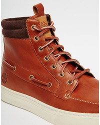 Мужские красные кожаные ботинки от Timberland