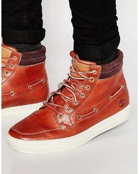 Мужские красные кожаные ботинки от Timberland