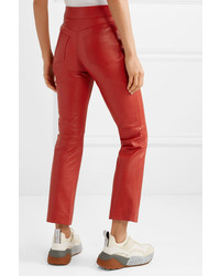 Красные кожаные брюки-клеш от Stand