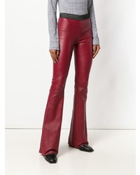 Красные кожаные брюки-клеш от Drome