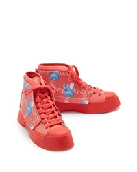 Мужские красные кожаные высокие кеды с принтом от JW Anderson