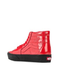 Мужские красные кожаные высокие кеды от Vans