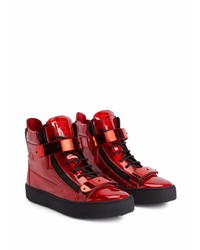 Мужские красные кожаные высокие кеды от Giuseppe Zanotti