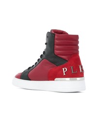 Мужские красные кожаные высокие кеды от Philipp Plein