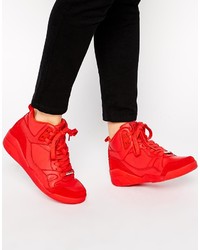 Женские красные кожаные высокие кеды от DKNY