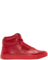 Мужские красные кожаные высокие кеды от Dolce & Gabbana