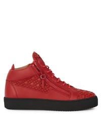 Мужские красные кожаные высокие кеды от Giuseppe Zanotti