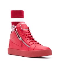 Мужские красные кожаные высокие кеды от Giuseppe Zanotti Design